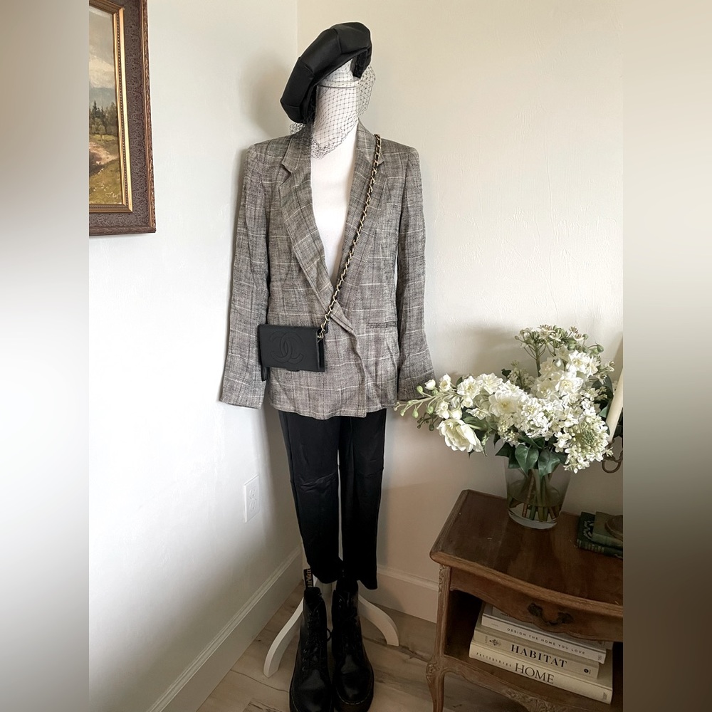 Vintage Grey Plaid Blazer ~M